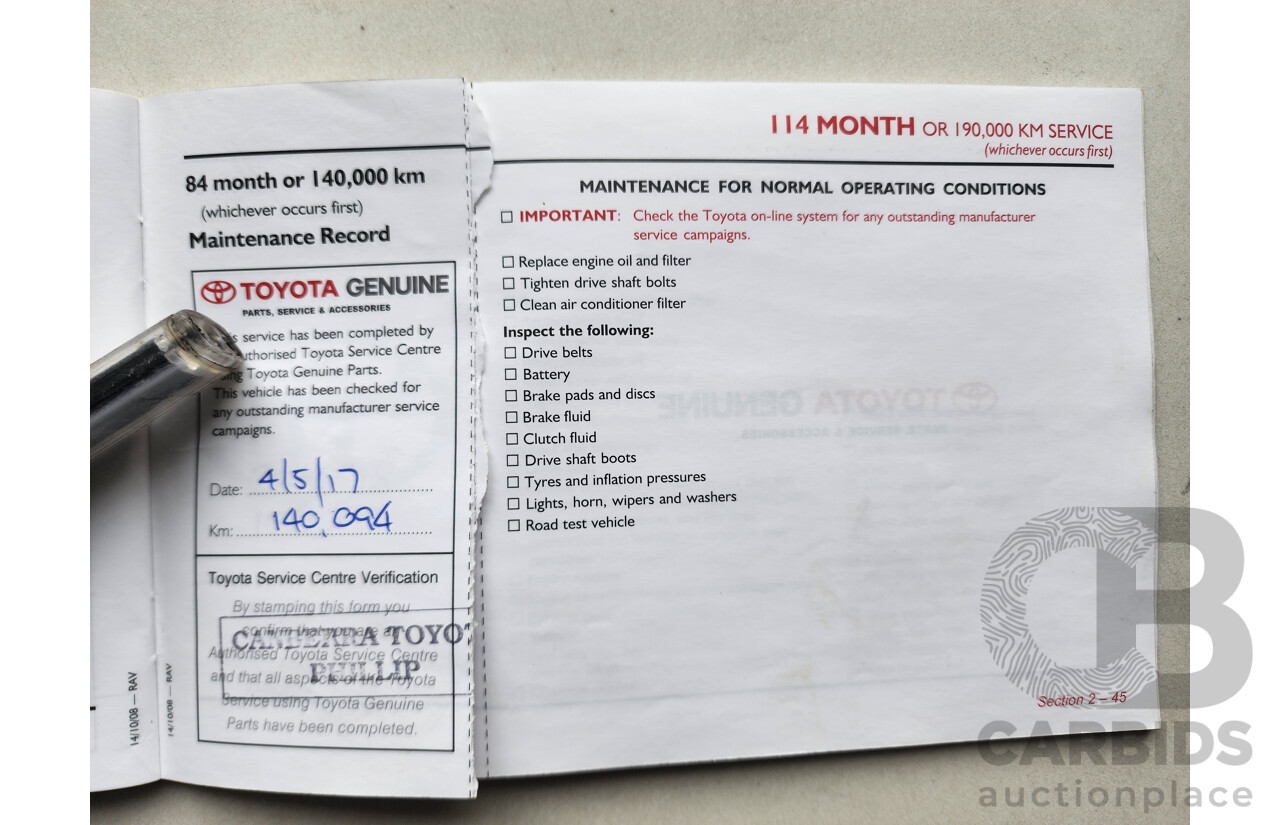 9/2009 Toyota Rav4 CV (4x4) ACA33R 08 UPGRADE 4d Wagon White 2.4L