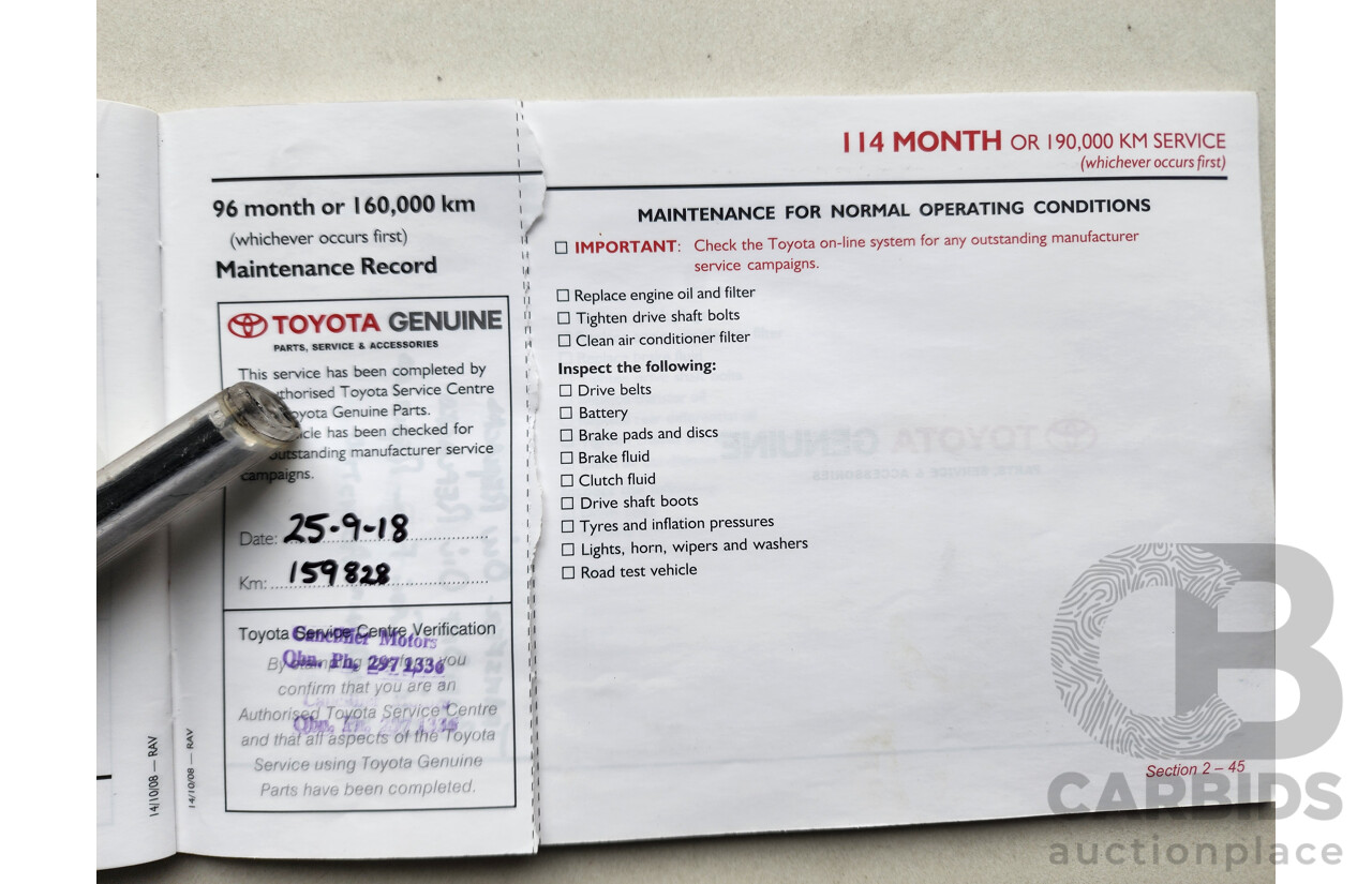 9/2009 Toyota Rav4 CV (4x4) ACA33R 08 UPGRADE 4d Wagon White 2.4L