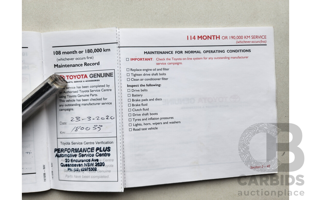 9/2009 Toyota Rav4 CV (4x4) ACA33R 08 UPGRADE 4d Wagon White 2.4L