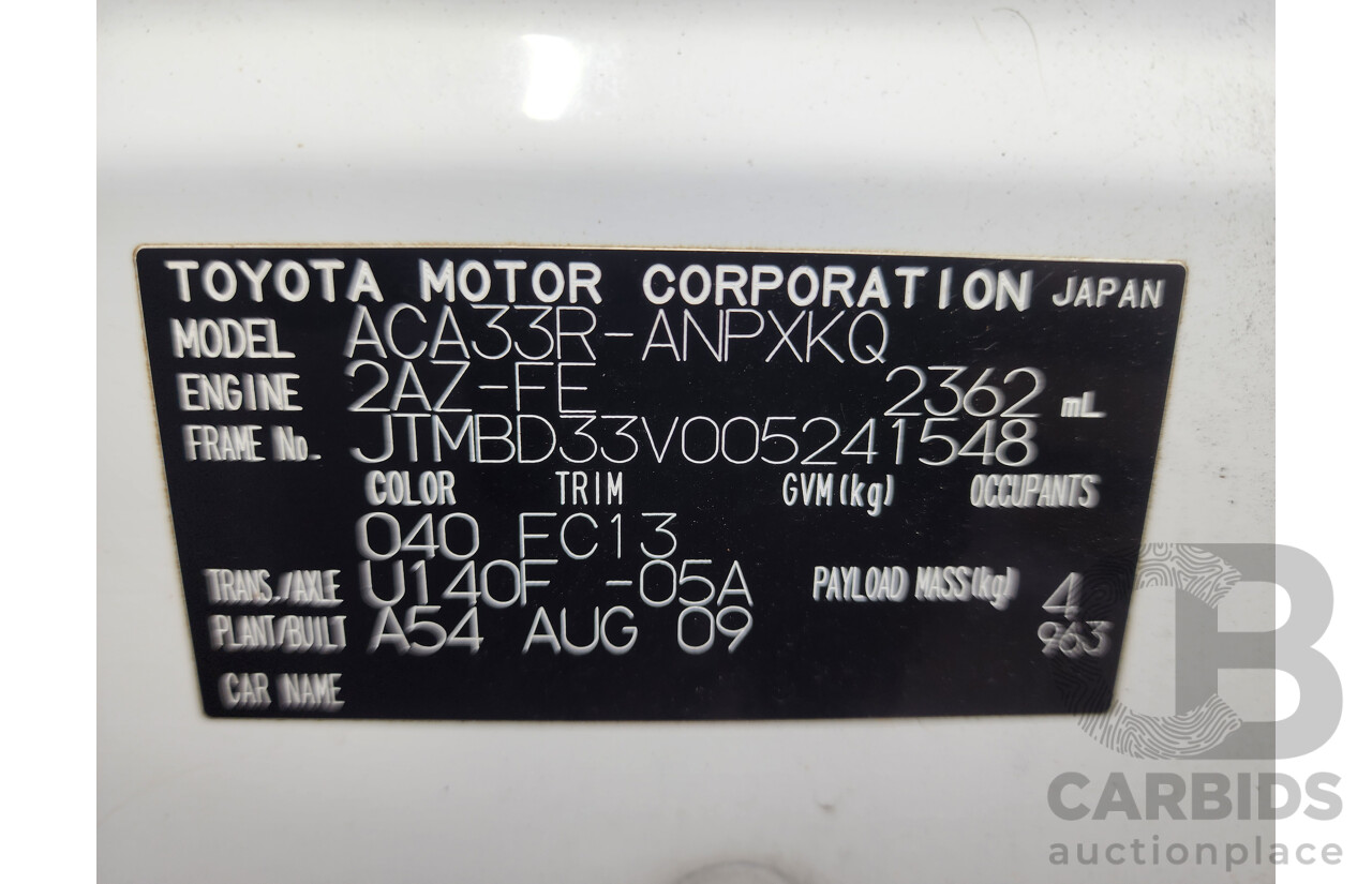 9/2009 Toyota Rav4 CV (4x4) ACA33R 08 UPGRADE 4d Wagon White 2.4L