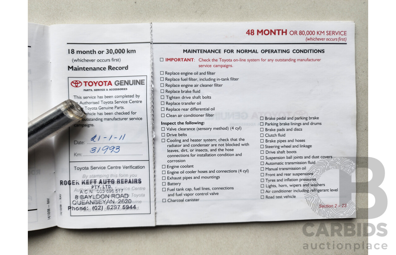 9/2009 Toyota Rav4 CV (4x4) ACA33R 08 UPGRADE 4d Wagon White 2.4L