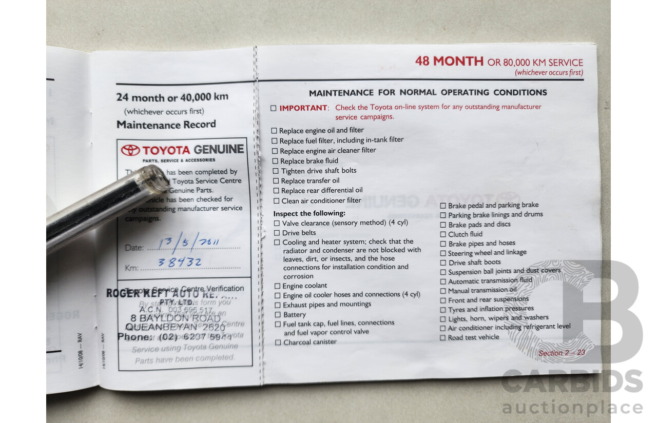 9/2009 Toyota Rav4 CV (4x4) ACA33R 08 UPGRADE 4d Wagon White 2.4L