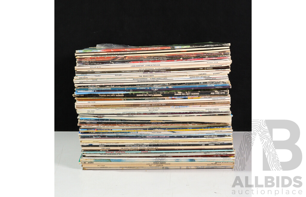 Crate of Various Popular Music LPs