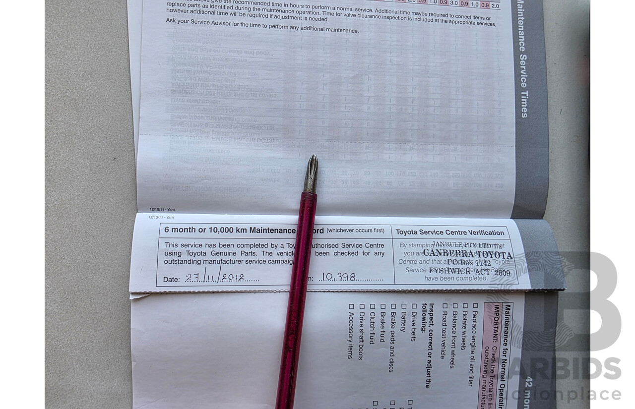 12/2011 Toyota Yaris YR NCP130R 5d Hatchback Black 1.3L