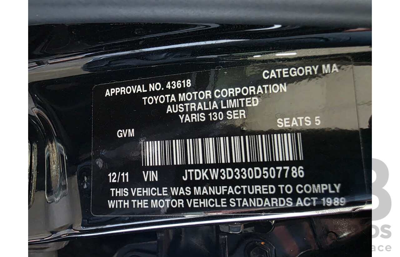 12/2011 Toyota Yaris YR NCP130R 5d Hatchback Black 1.3L