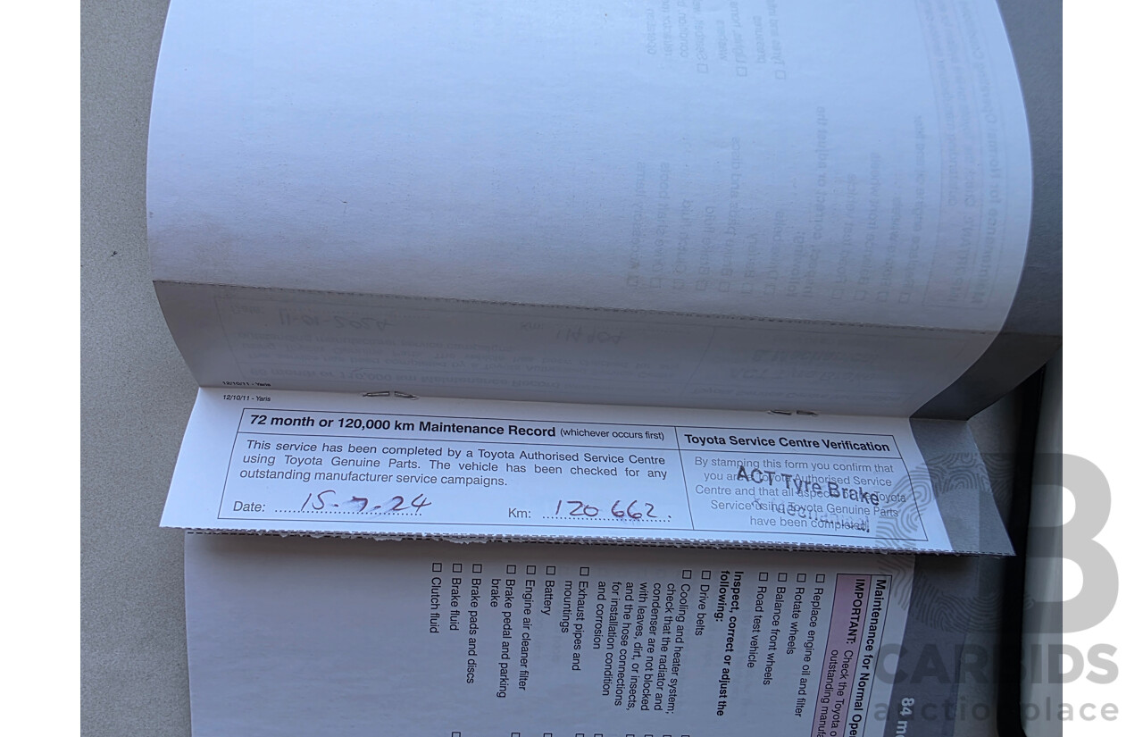 12/2011 Toyota Yaris YR NCP130R 5d Hatchback Black 1.3L