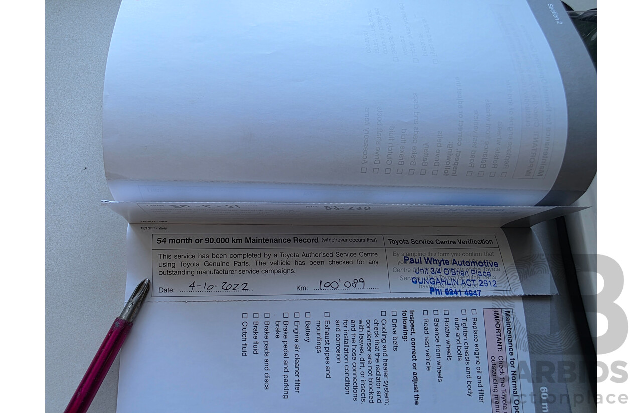 12/2011 Toyota Yaris YR NCP130R 5d Hatchback Black 1.3L