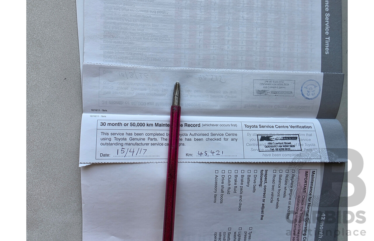 12/2011 Toyota Yaris YR NCP130R 5d Hatchback Black 1.3L