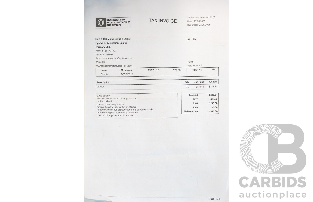 02/2013 Bimota DB5R EVO Super Sport Motorcycle 1078cc Red