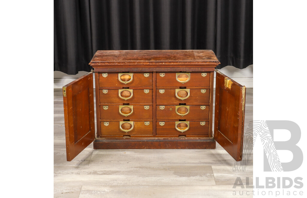 Early Mahogany Eight Drawer Desk Top Filer with Two Doors