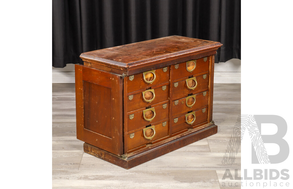 Early Mahogany Eight Drawer Desk Top Filer with Two Doors