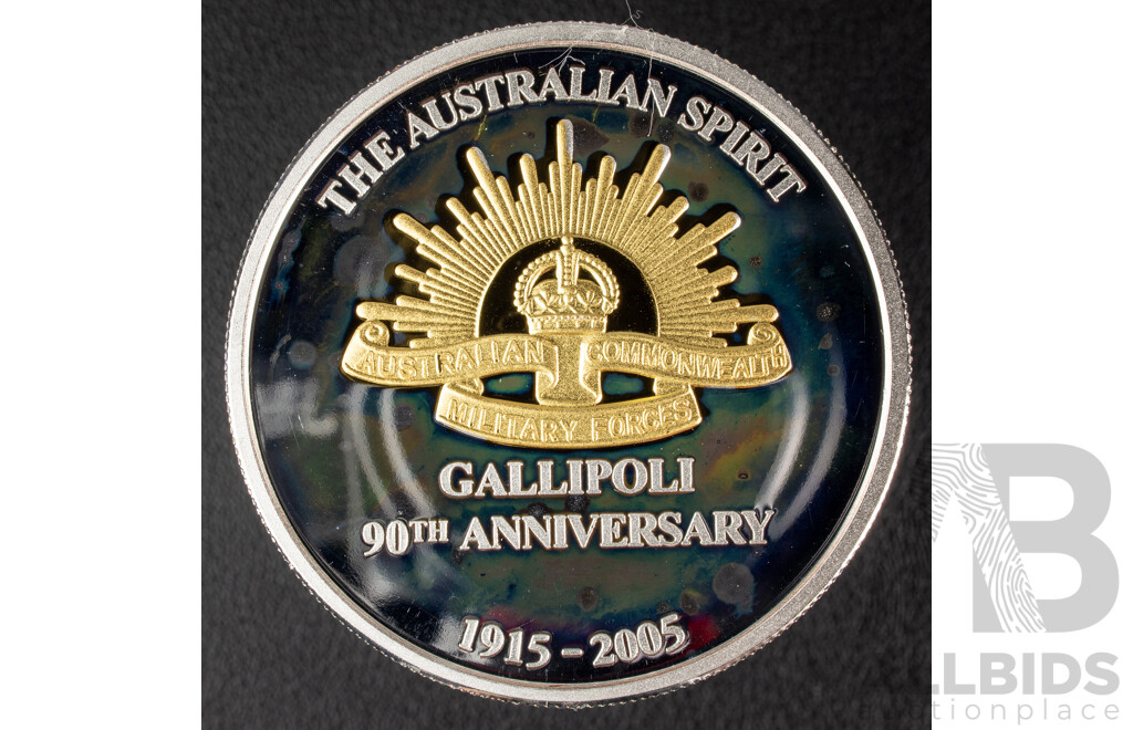 Sands of Gallipoli 90th Anniversary 1915-2005 Medallion Set Finished in Silver and Gold, Leaving Australia Battle of Lone Pine, Gallipoli Landing, Training in Egypt, Battle of the Nek, Retreating with Honour