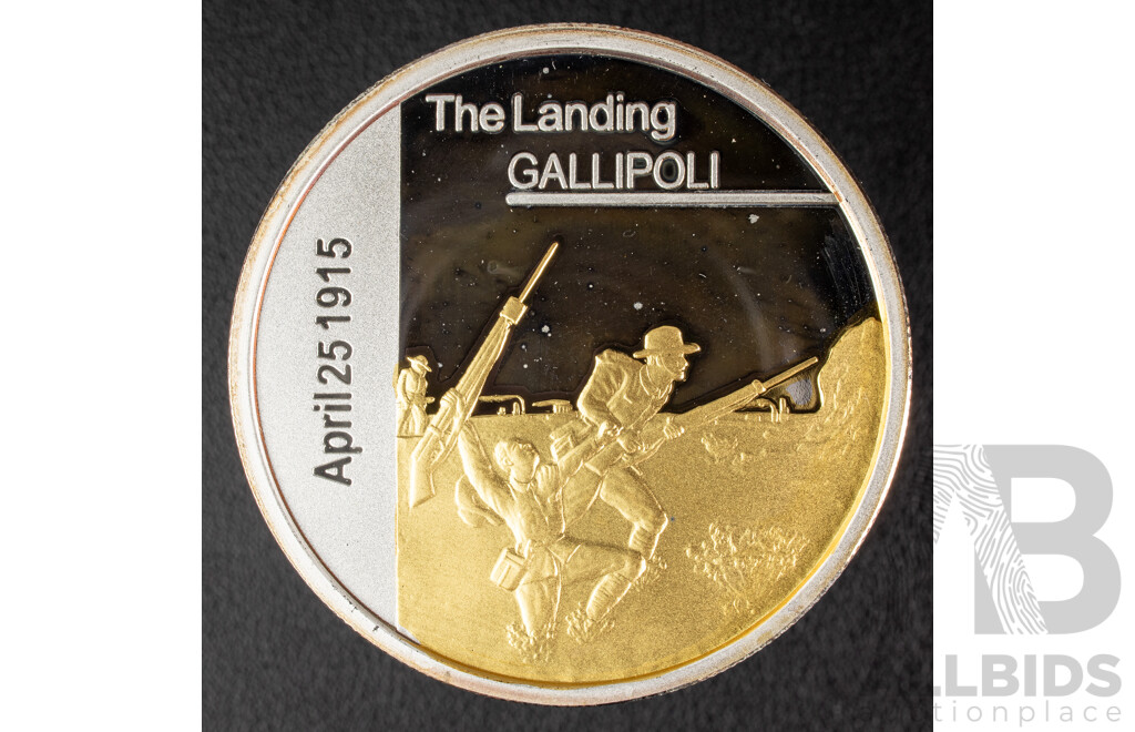 Sands of Gallipoli 90th Anniversary 1915-2005 Medallion Set Finished in Silver and Gold, Leaving Australia Battle of Lone Pine, Gallipoli Landing, Training in Egypt, Battle of the Nek, Retreating with Honour