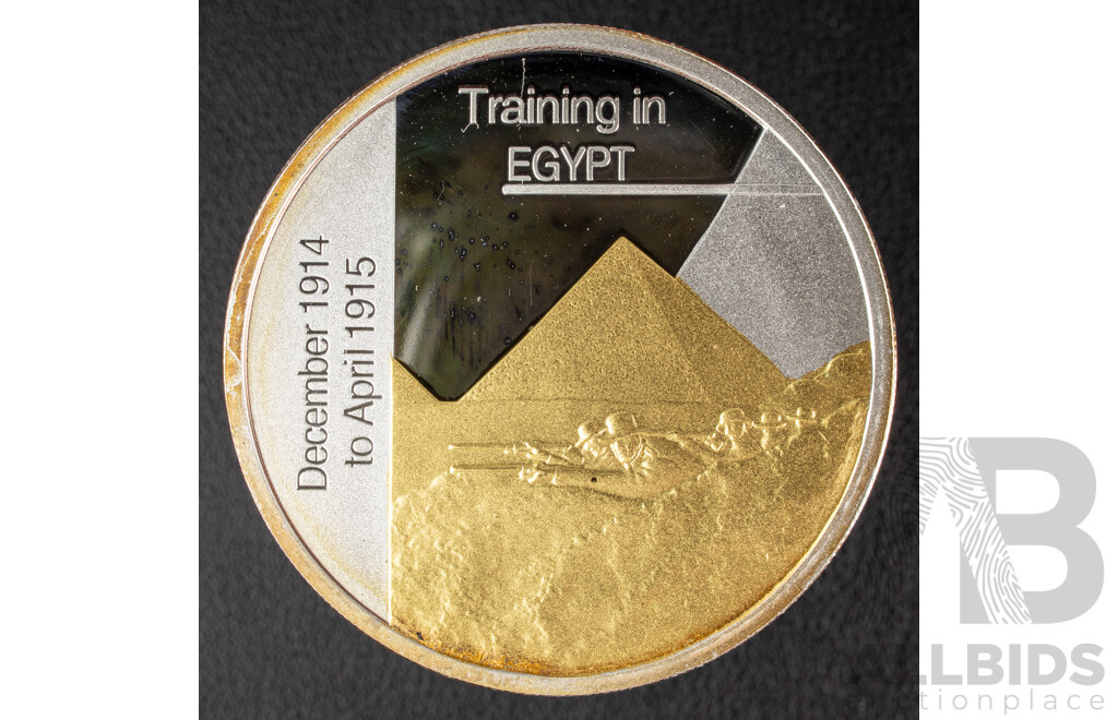 Sands of Gallipoli 90th Anniversary 1915-2005 Medallion Set Finished in Silver and Gold, Leaving Australia Battle of Lone Pine, Gallipoli Landing, Training in Egypt, Battle of the Nek, Retreating with Honour