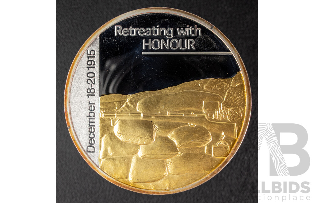Sands of Gallipoli 90th Anniversary 1915-2005 Medallion Set Finished in Silver and Gold, Leaving Australia Battle of Lone Pine, Gallipoli Landing, Training in Egypt, Battle of the Nek, Retreating with Honour