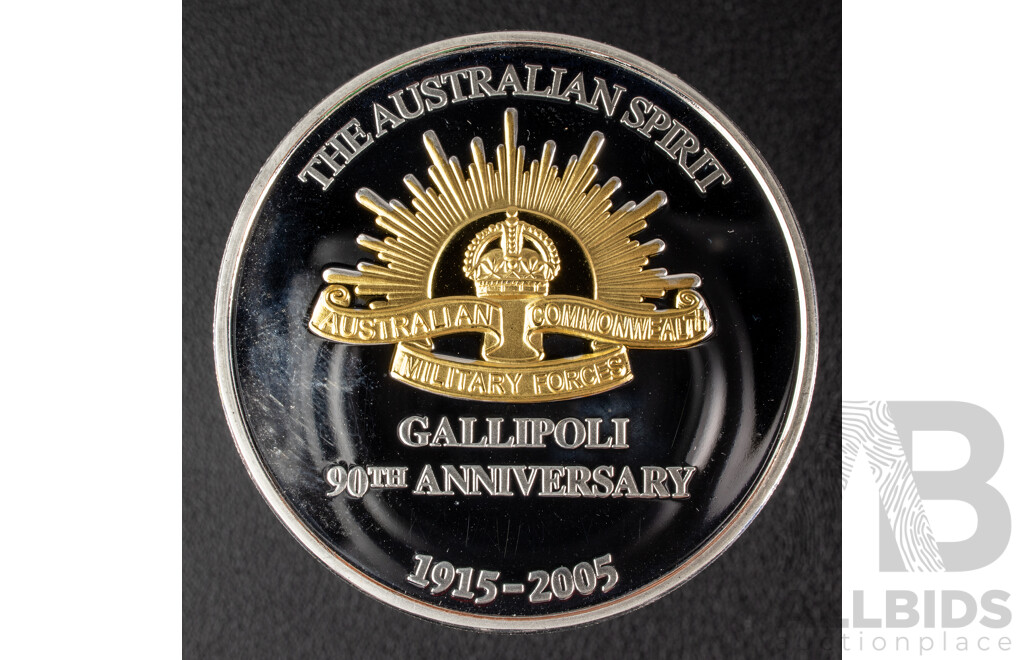 Sands of Gallipoli 90th Anniversary 1915-2005 Medallion Set Finished in Silver and Gold, Leaving Australia Battle of Lone Pine, Gallipoli Landing, Training in Egypt, Battle of the Nek, Retreating with Honour