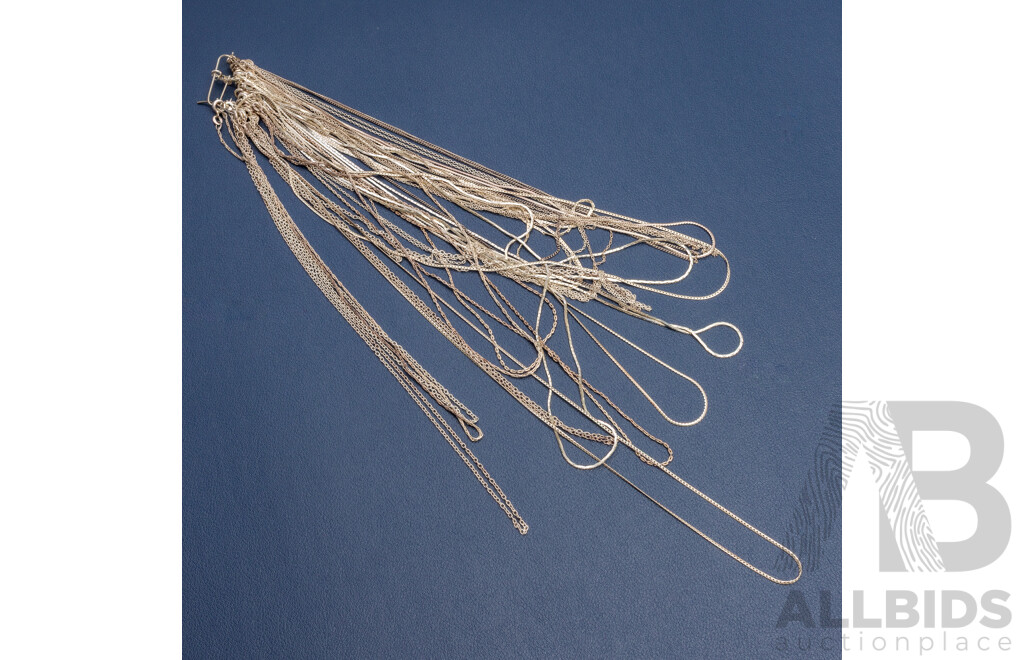 925 Sterling Silver Assorted Necklaces, Lot of 24. Weight - 52.4gms