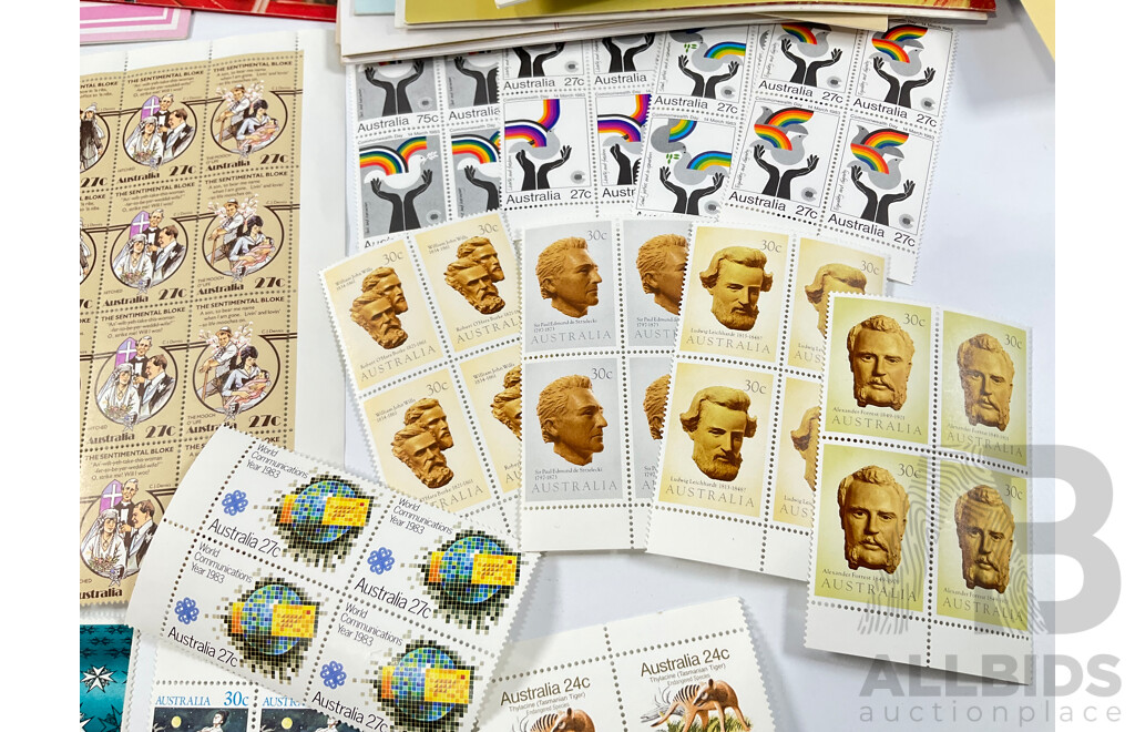 Collection of Australian Mint Stamp Blocks Including Predecimal, Sets,Vintage Fire Engines, Gold Rush, Butterflies, Fungi, Two Dollar Painting Series Block, 1980's Stamp Packs, Russian and International Albums