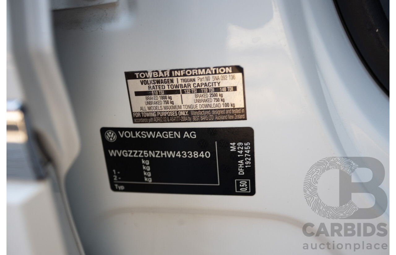 7/2017 Volkswagen Tiguan 140TDI Highline R-Line Package (AWD) 5NA MY18 4d Wagon Pure White Turbo Diesel 2.0L