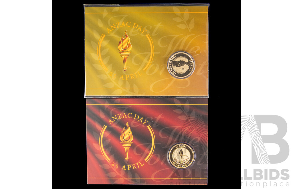 Two Australian Perth Mint 2023 and 2024 One Dollar Coins, Lest We Forget, Queen Elizabeth II and King Charles III