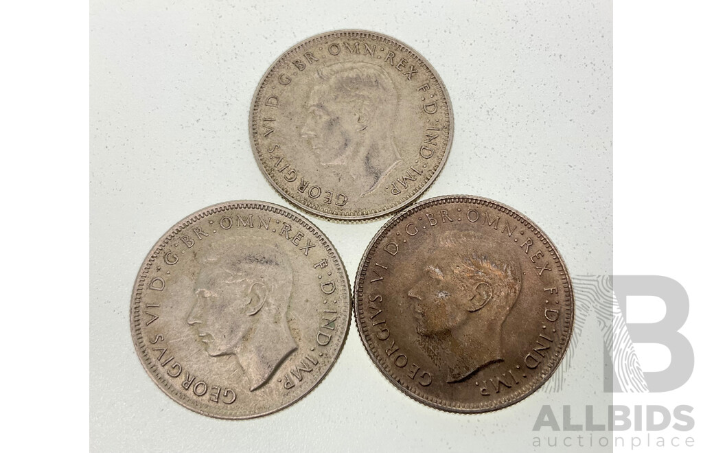 Three Australian 1943 Silver KGVI Florins .925
