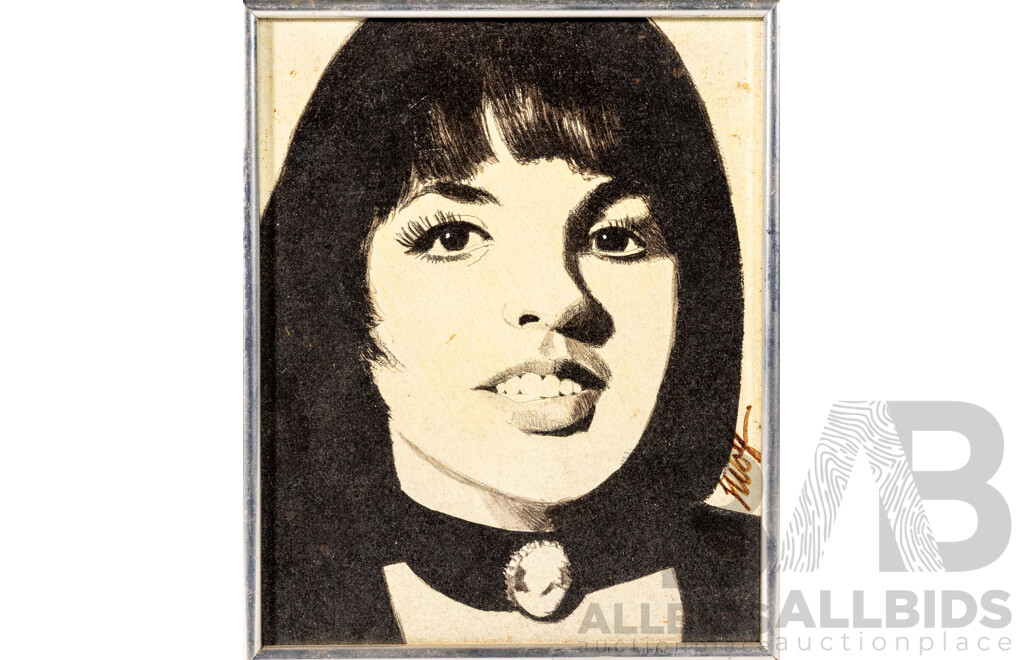 (Possibly) J. Wolf, (20th Century), John Wayne, Liza Minnelli, Judy Garland, Charlie Chaplin, Groucho Marx & Cab Calloway, Set of Six Vintage Miniature Original Portraits, Ink & Oil on Canvas, 26 x[ 21 cm (approx frames) (6)