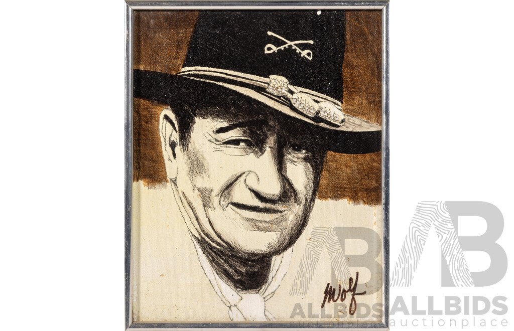 (Possibly) J. Wolf, (20th Century), John Wayne, Liza Minnelli, Judy Garland, Charlie Chaplin, Groucho Marx & Cab Calloway, Set of Six Vintage Miniature Original Portraits, Ink & Oil on Canvas, 26 x[ 21 cm (approx frames) (6)