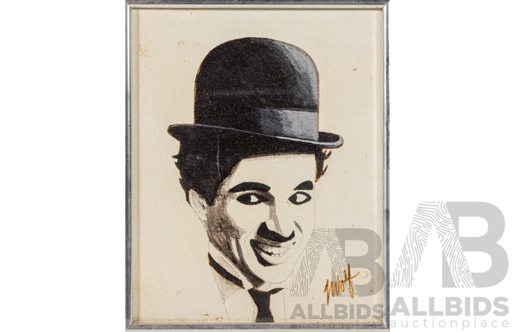 (Possibly) J. Wolf, (20th Century), John Wayne, Liza Minnelli, Judy Garland, Charlie Chaplin, Groucho Marx & Cab Calloway, Set of Six Vintage Miniature Original Portraits, Ink & Oil on Canvas, 26 x[ 21 cm (approx frames) (6)