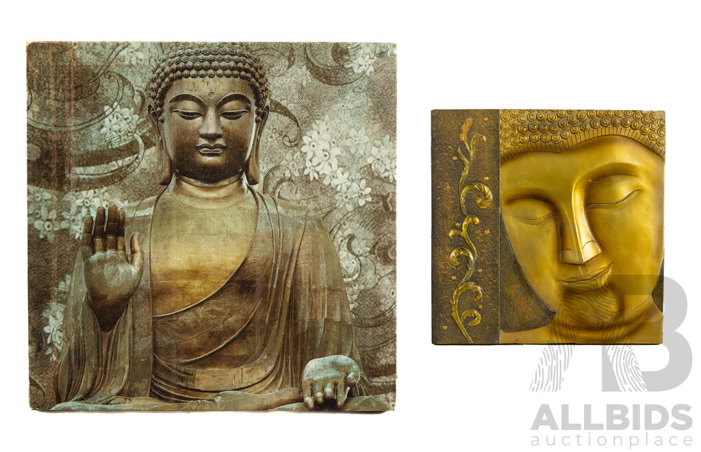 Artists Unknown (20th Century), Buddha, Pair of Contemporary Pieces Comprising Tile and Photographic Canvas Print, 30 x 30 cm & 20 x 20 cm (2)