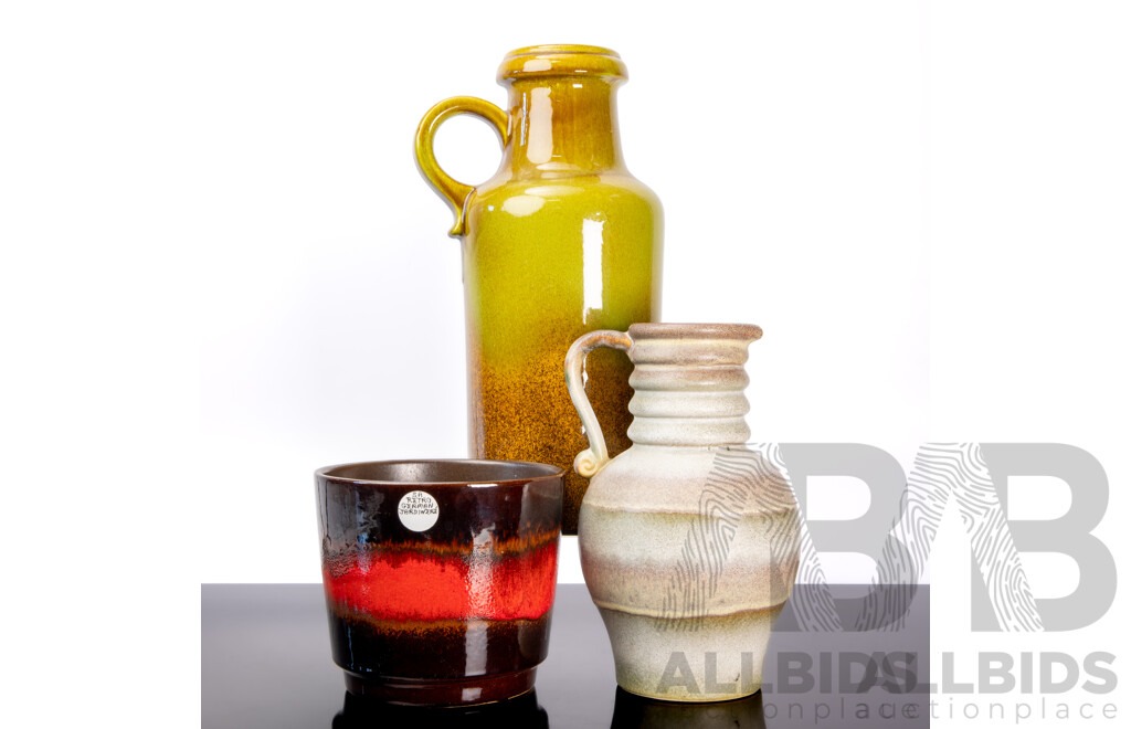 Collection of Three Glazed West German Pottery Pieces