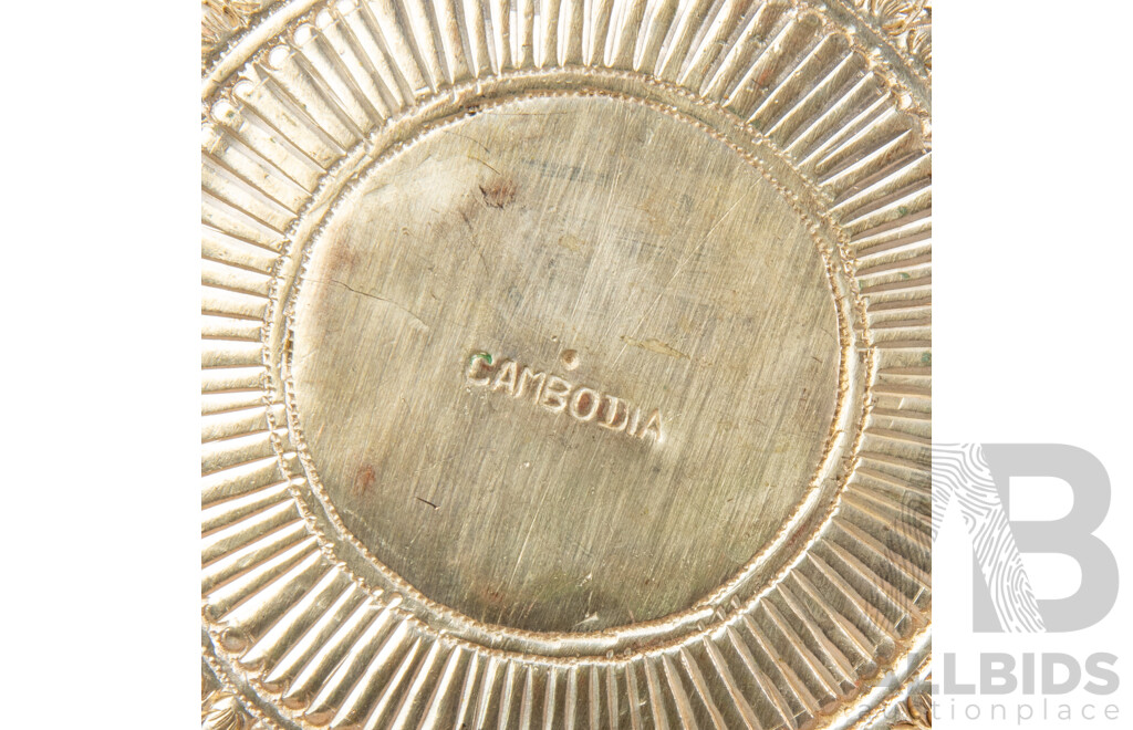 Cambodian Pressed Bud Vase with Burmese Silver Plate Offering Bowl