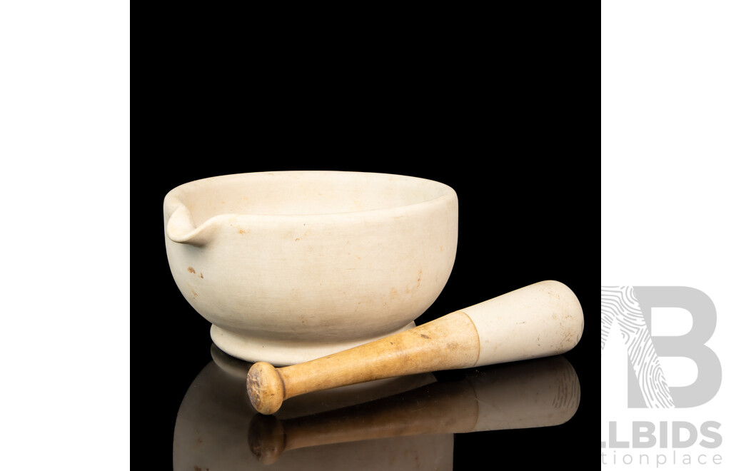 Large Vintage Scientific Ceramic Mortar and Pestle