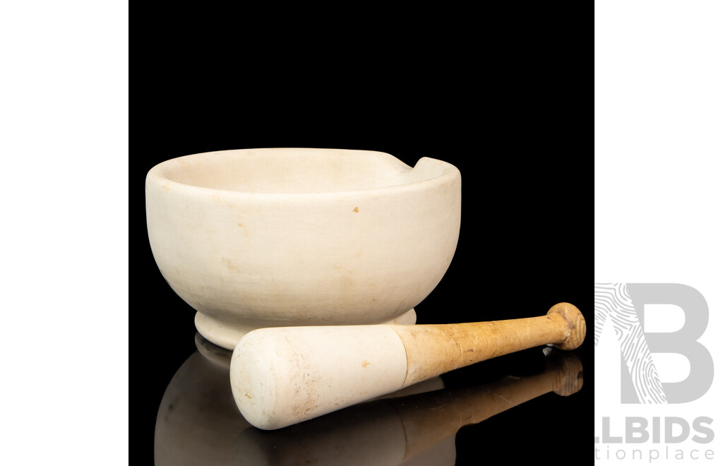 Large Vintage Scientific Ceramic Mortar and Pestle
