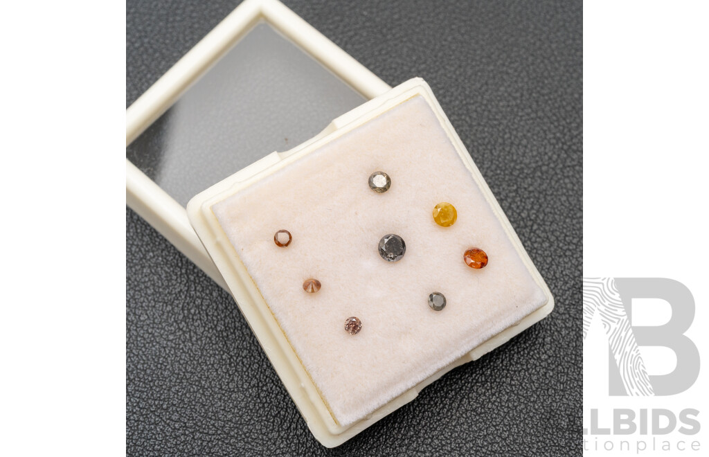 Bag of 8 Coloured Diamonds, Collection of 10 Old Cut White Diamonds and 24 Enhanced Blue Diamonds