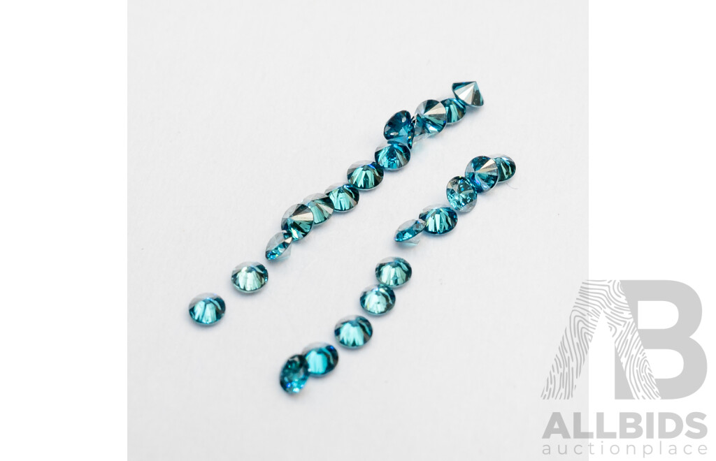 Bag of 8 Coloured Diamonds, Collection of 10 Old Cut White Diamonds and 24 Enhanced Blue Diamonds