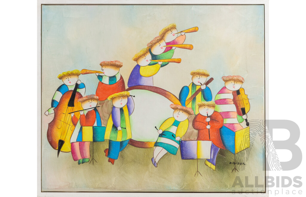 D.Rozer, (20th Century), Musical Children's Band, Mixed Media on Canvas, 56 x 66 cm (frame)