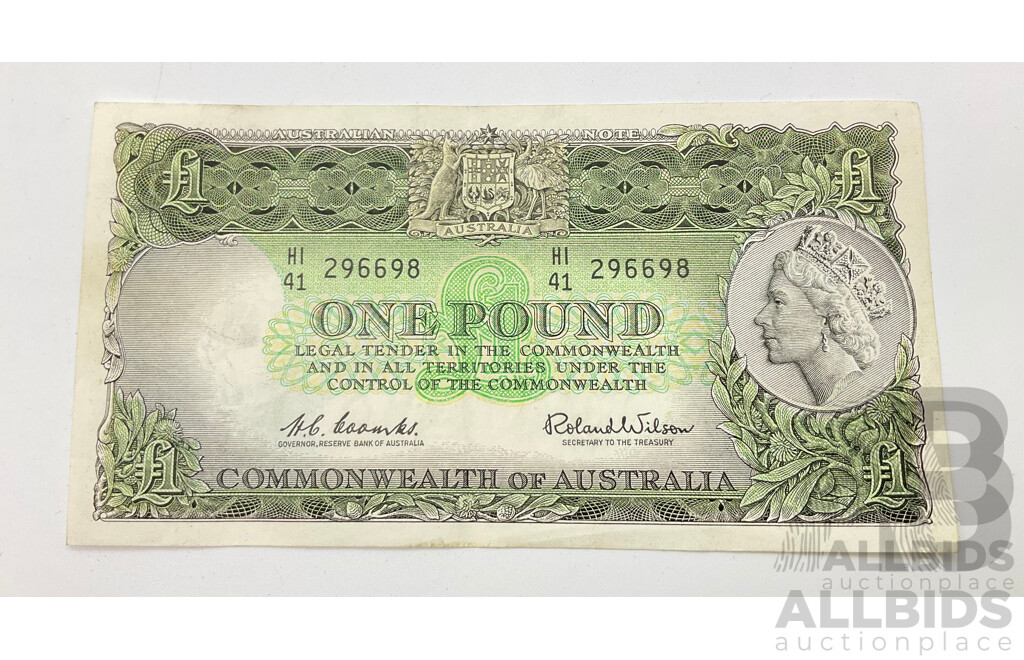 1961 R34 a/UNC one pound note, Coombs Wilson HI41 296698