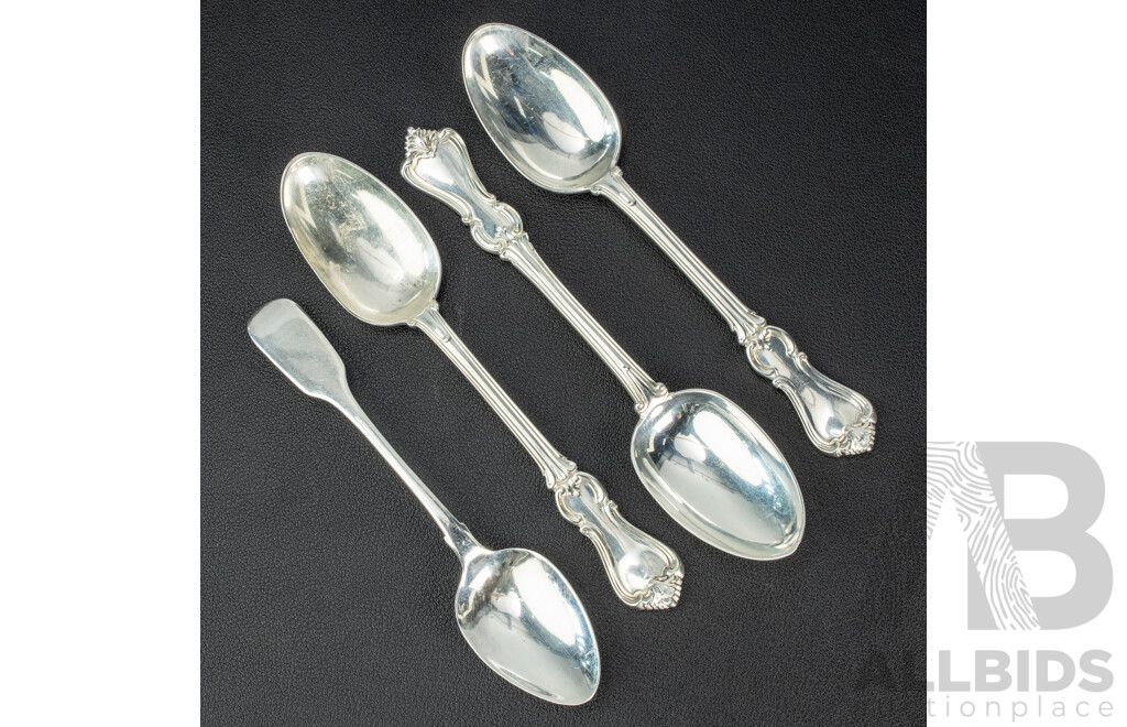 Four Sterling Silver Spoons Including, Three Chawner & Co, London, 1849, 1879 and Richard Britton, London, 1833