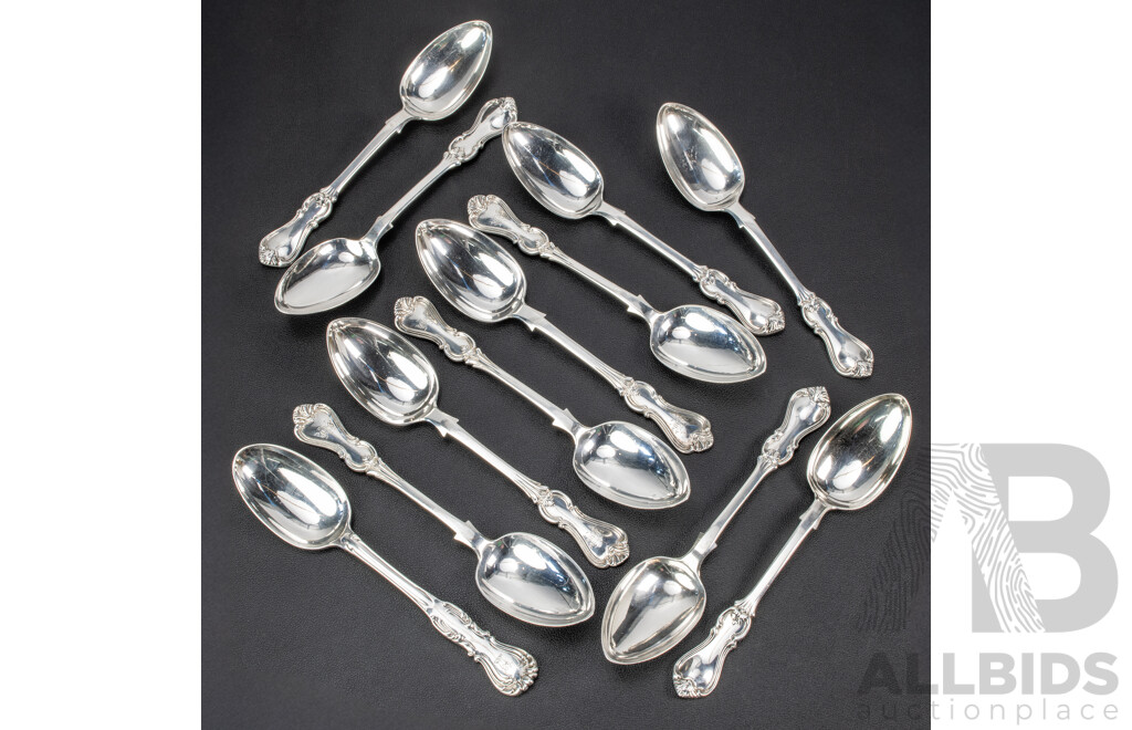 Twelve Sterling Silver Spoons Including Five Josiah Williams & Co, Exeter, 1858, Six London, 1839, Chawner & Co, London, 1848