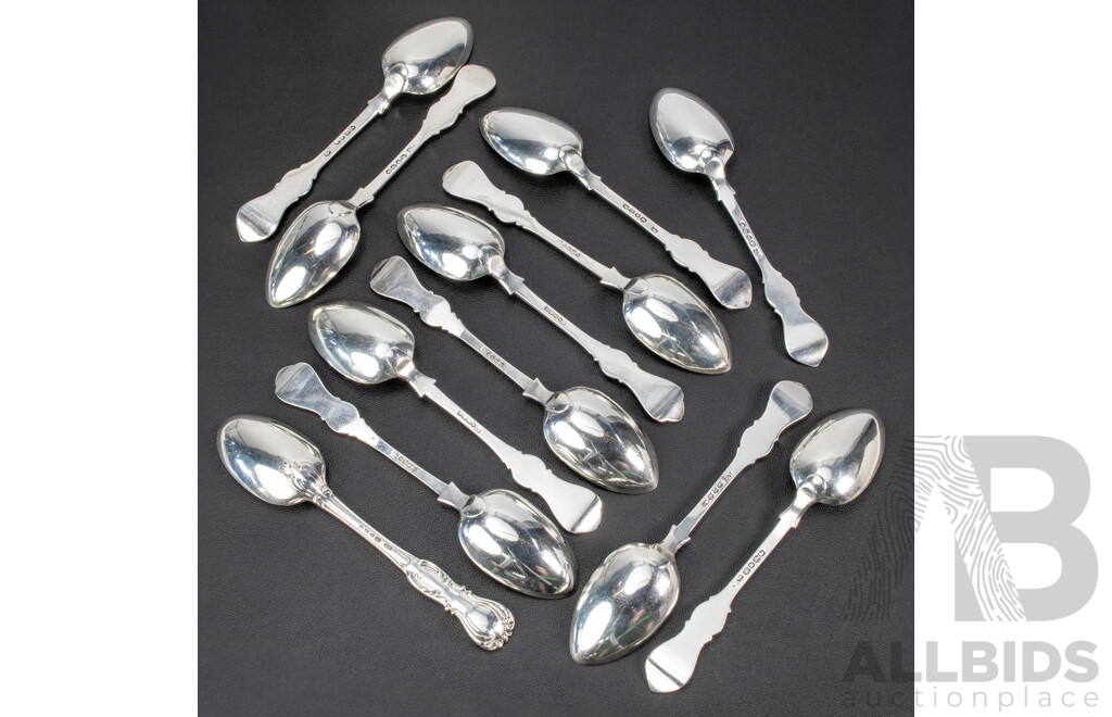 Twelve Sterling Silver Spoons Including Five Josiah Williams & Co, Exeter, 1858, Six London, 1839, Chawner & Co, London, 1848