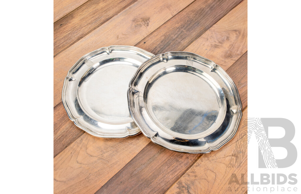 Two Sterling Silver Serving Plates, John Samuel Hunt, London, 1839, Paul Storr, London, 1838