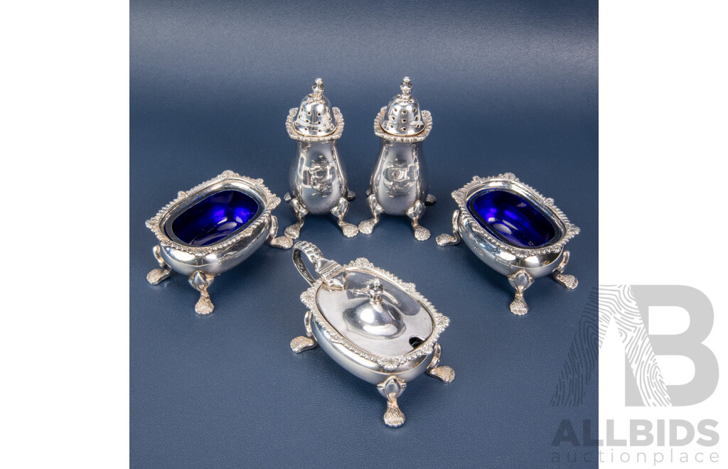 Sterling Silver Cruet Set, Shakers, Salt/Mustard Dishes, Sheffield