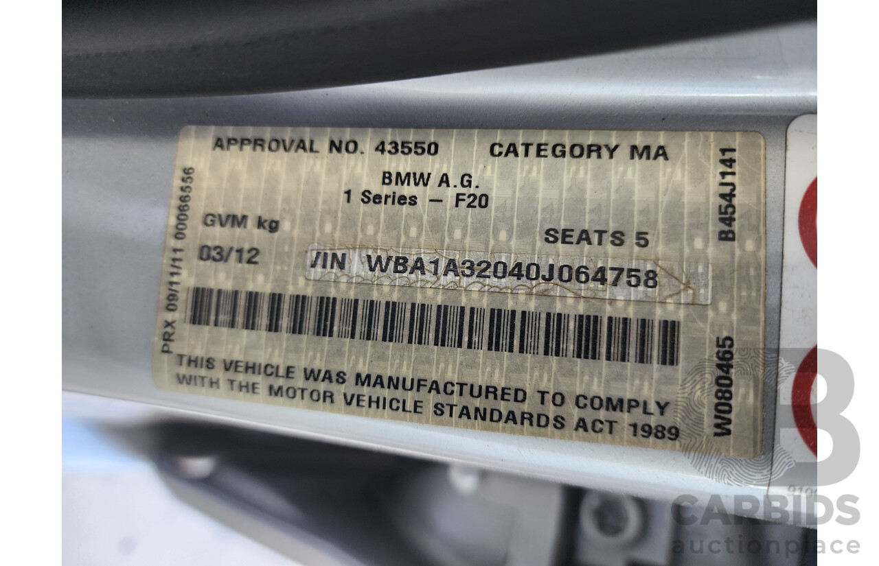 3/2012 Bmw 1 18i F20 5d Hatchback Silver 1.6L