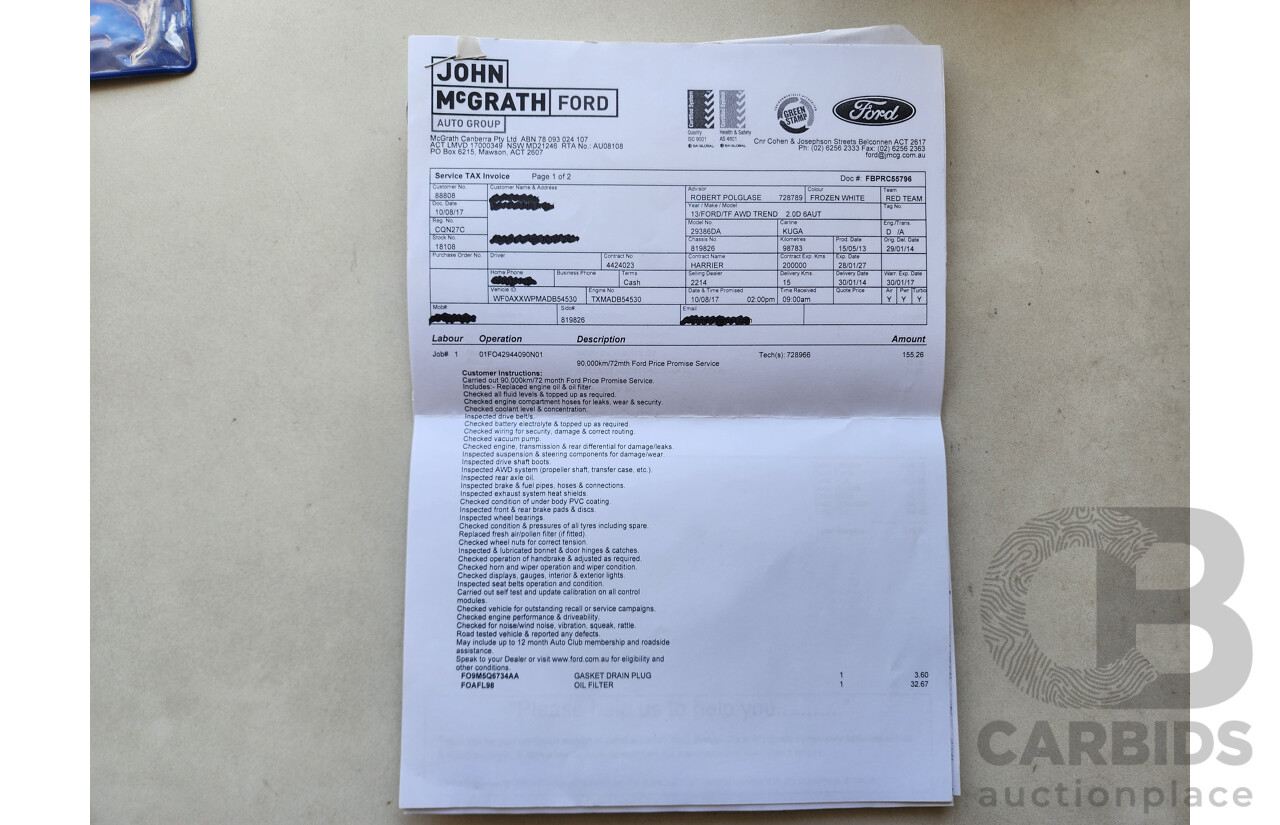 7/2013 Ford Kuga Trend (awd) TF 4d Wagon White 2.0L