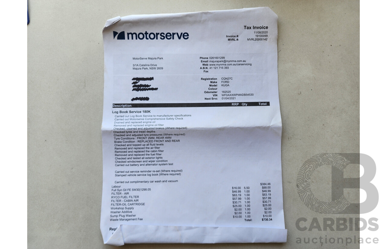 7/2013 Ford Kuga Trend (awd) TF 4d Wagon White 2.0L