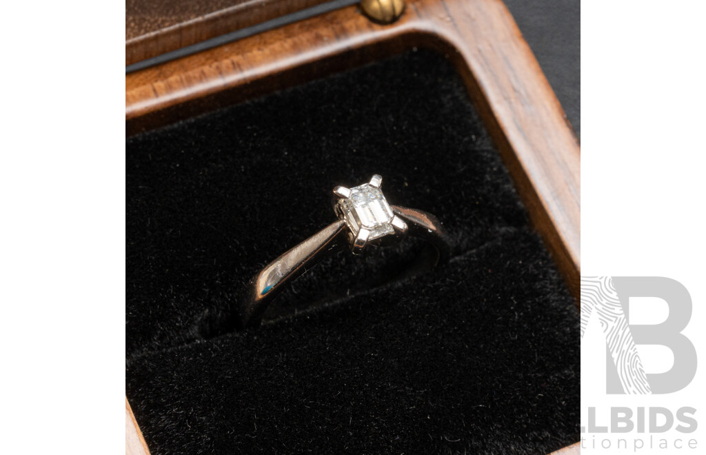 Platinum 950 Solitaire Emerald Cut Diamond Ring with Valuation - Size L