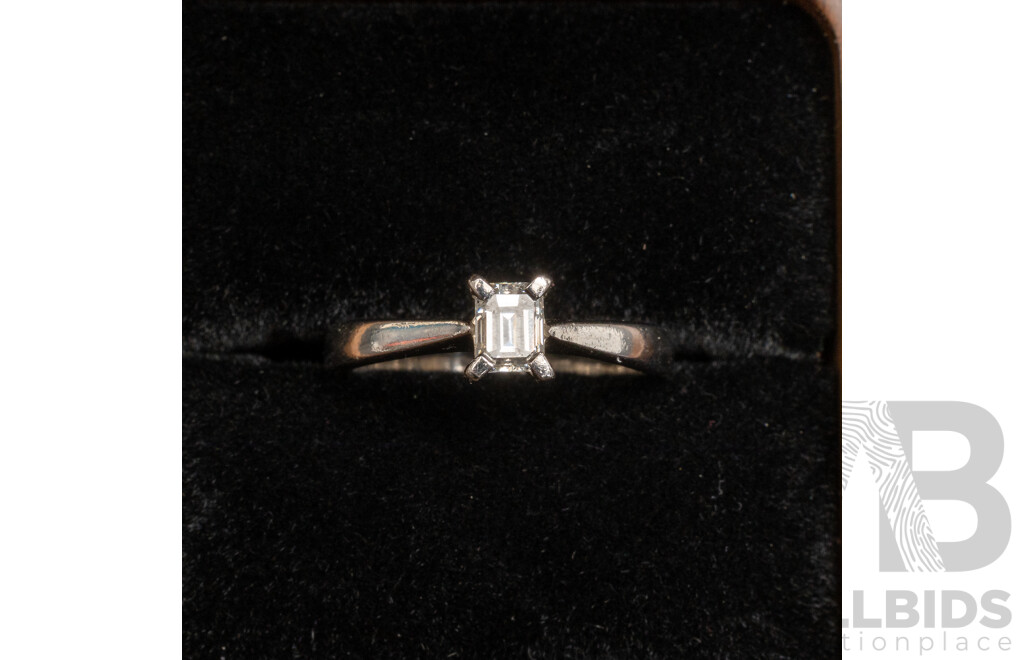 Platinum 950 Solitaire Emerald Cut Diamond Ring with Valuation - Size L