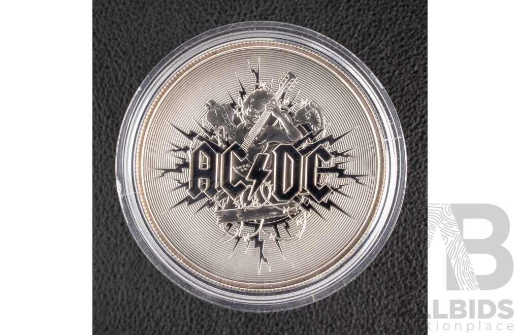 Australian RAM 2021 Silver One Dollar Frosted Coin, AC/DC .999