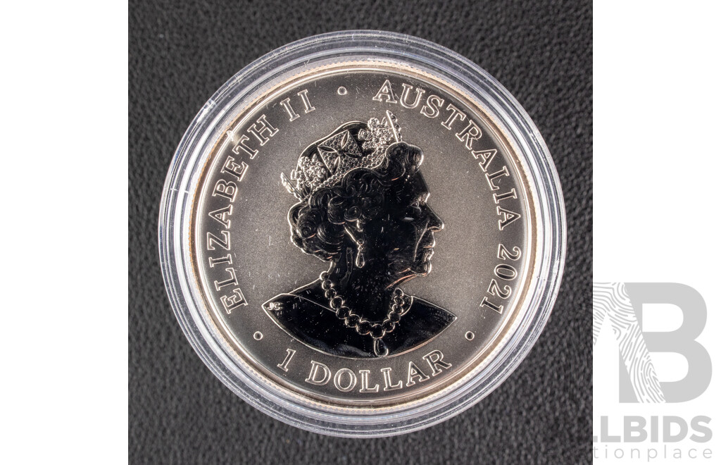Australian RAM 2021 Silver One Dollar Frosted Coin, AC/DC .999