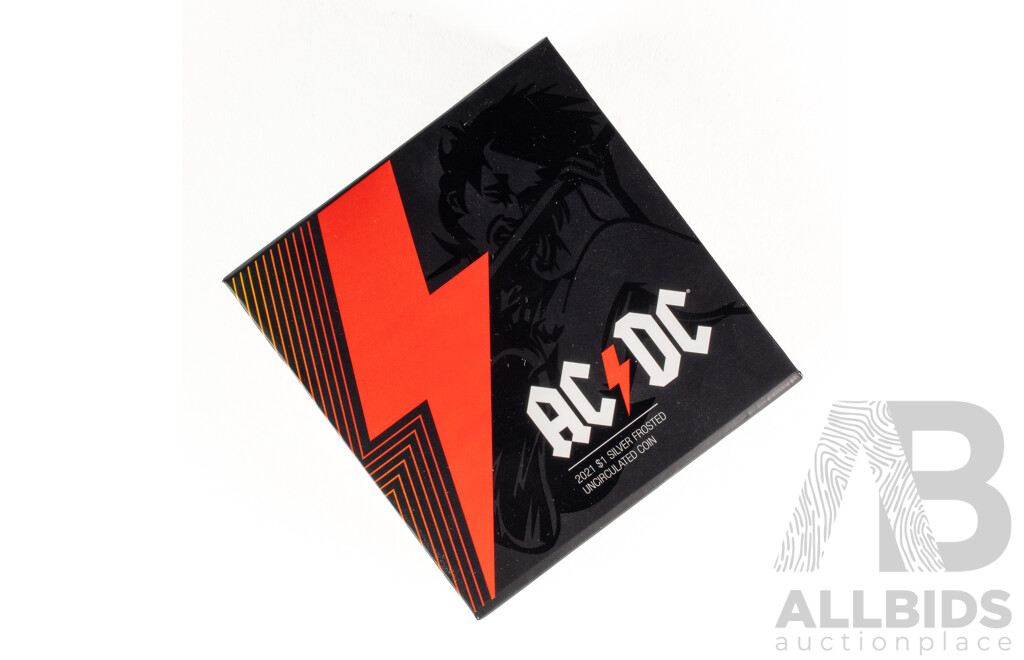 Australian RAM 2021 Silver One Dollar Frosted Coin, AC/DC .999